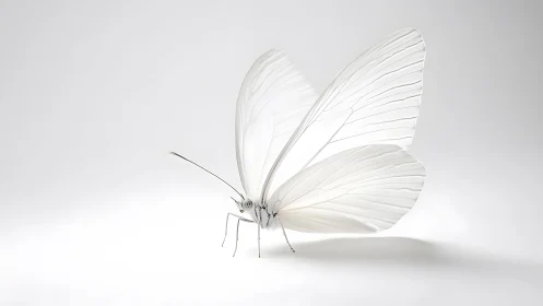 Delicate White Butterfly on Minimalist Background, High-Key Style.