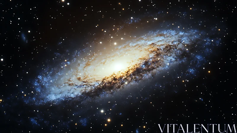 Inclined spiral galaxy with dense stellar core and blue star-forming arms