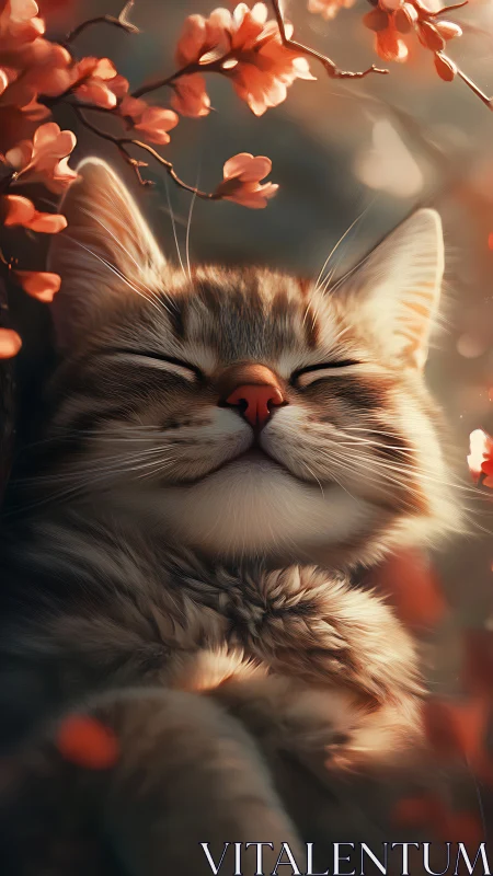 Feline Portrait with Chromatic Floral Ambient Illumination.