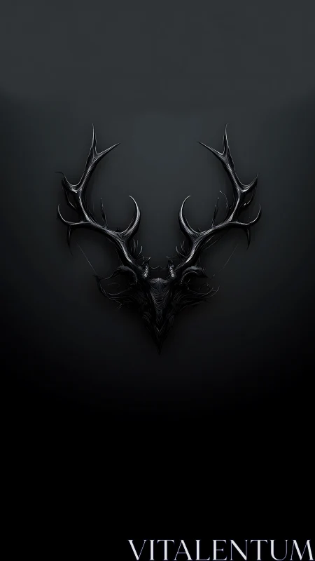 Glossy black stag skull emblem rendered on matte void