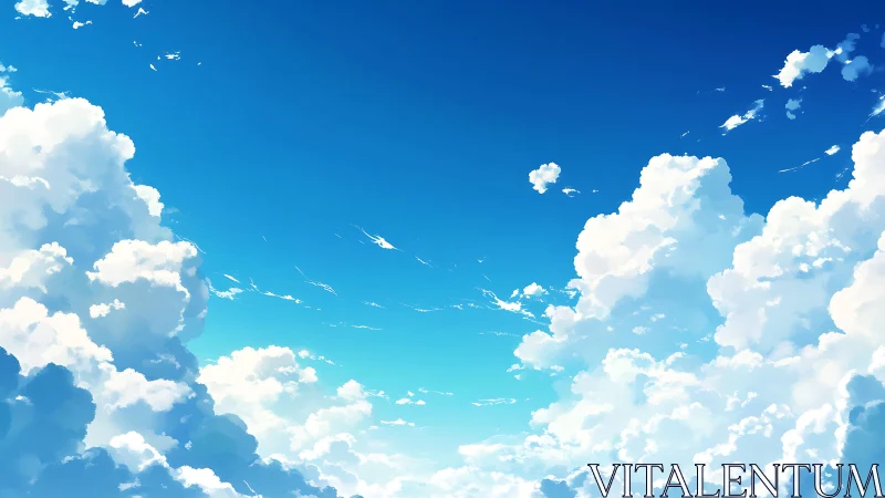 Cumulus cloudscape rendered with high-key anime-style atmospheric depth