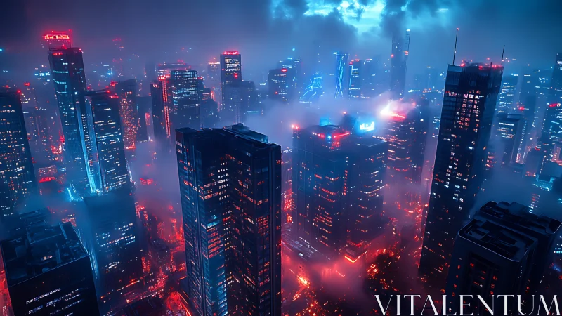 Neon-lit cyberpunk megacity skyline in volumetric fogscape.