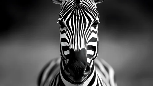 Zebra portrait captures bold stripes in crisp monochrome light