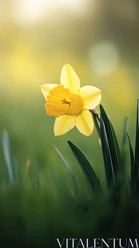 Golden Daffodil Blooming in Morning Light.