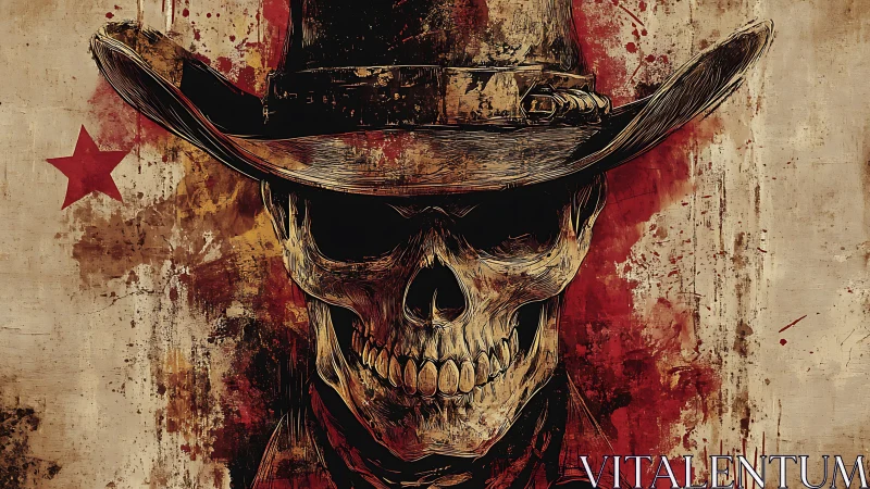 Cowboy skull portrait with distressed red and beige backdrop