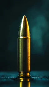 Single brass bullet cartridge on dark unfocused background.
