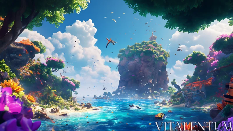 Floating Paradise: Radiant Archipelago Blooms Beneath Crystalline Skies.