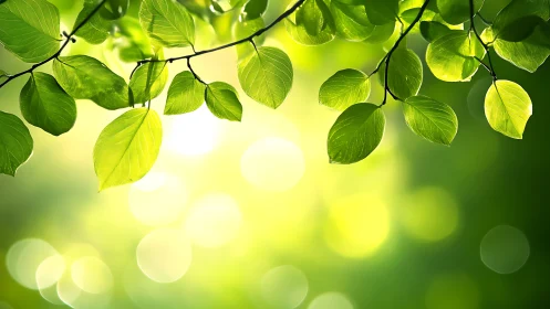 Sunlit Green Leaves with Soft Bokeh in Nature Photography Style.
