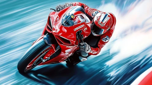 Scarlet superbike slices the racetrack in a painted blur