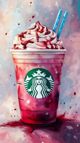 Digitally painted strawberry frappuccino with whipped cream and syrup