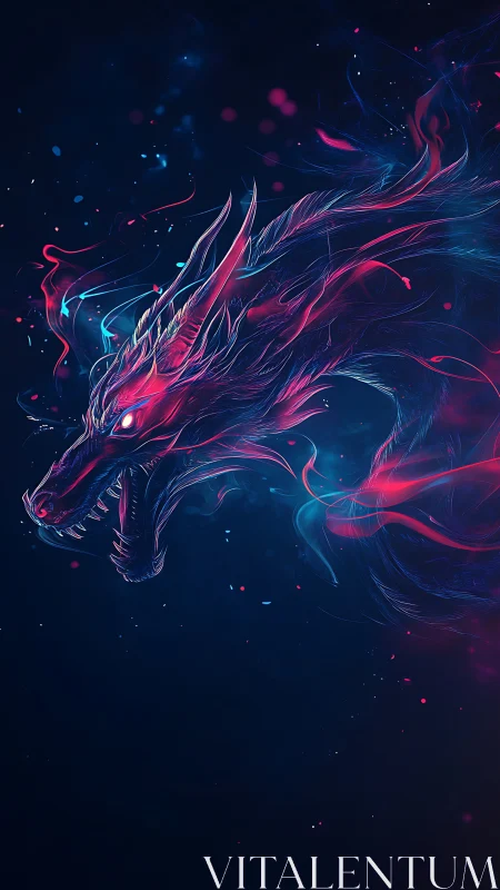 Luminous cosmic dragon woven in neon light and shadow.