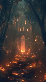 A Glowing Cathedral Hidden in Enchanted Forest Darkness.