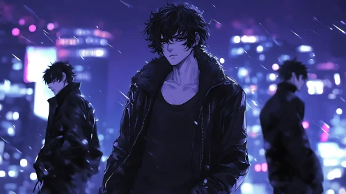 Midnight loner in neon city rain finds quiet resolve