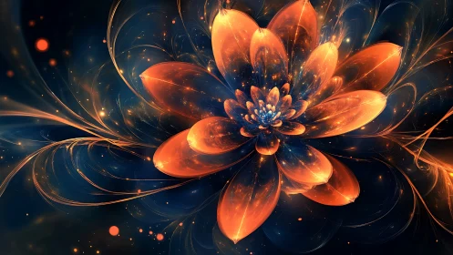 Luminous fractal flower radiating glowing orange petals.