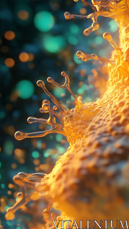 Macro bioluminescent cell surface with fluid tendrils rendered.