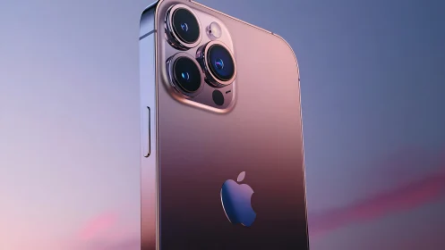 iPhone 13 Pro displaying triple camera system against gradient sky