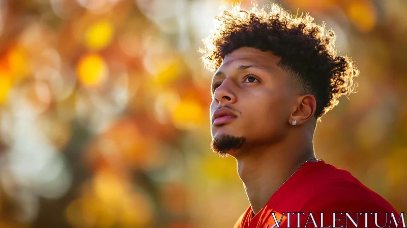 Golden-hour shallow-focus portrait against autumn bokeh field