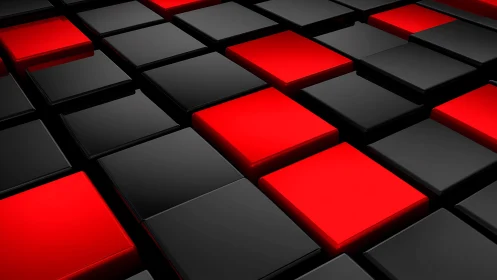 Glossy Red and Black 3D Cubes Abstract Digital Background.