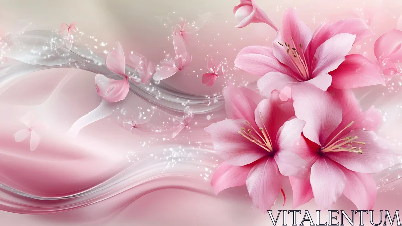 Luminescent Pink Hibiscus Forms with Layered Wave Dynamics.