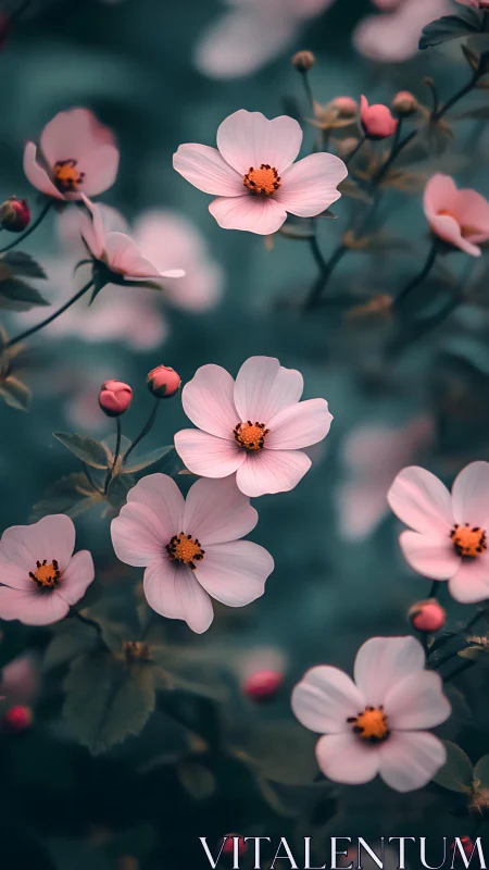 Pink Cosmos Flowers Dancing in Soft Morning Light.
