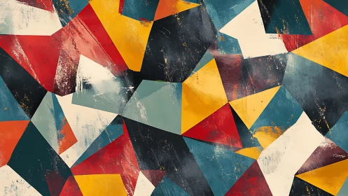 Geometric abstract collage with distressed angular color planes