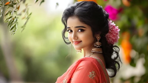 Portrait studies soft bokeh lighting on traditional attire and jewelry