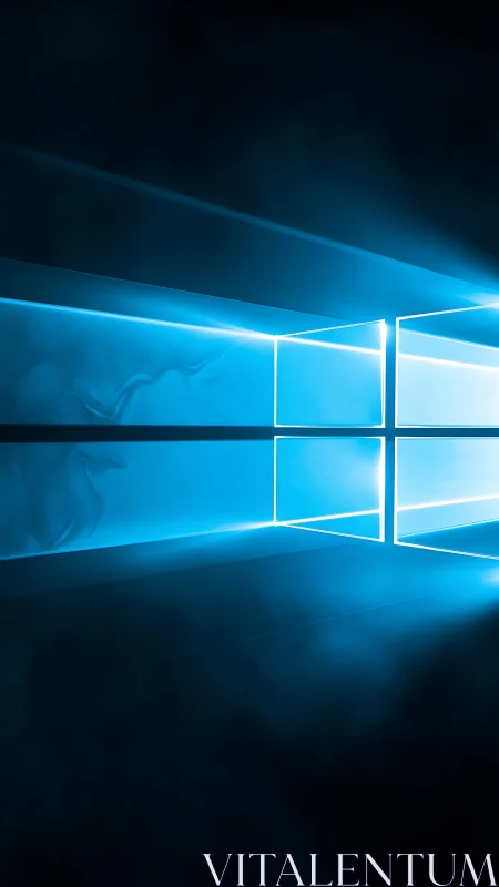 Glowing blue window portal casts light into digital space.