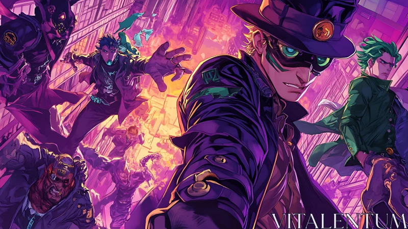 Masked urban characters in dynamic alley confrontation scene.