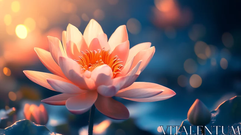 Luminous lotus flower glowing with peachy warmth and tranquil beauty