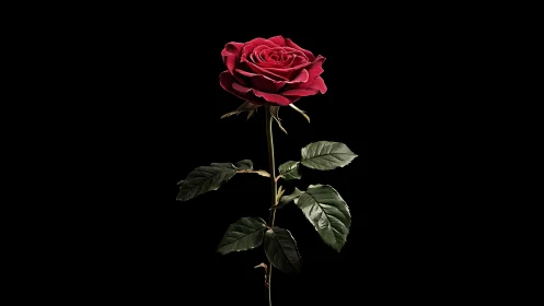 Crimson Rose Blooming Against Darkness.