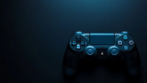 PlayStation DualSense Controller with Blue Accents on Dark Background