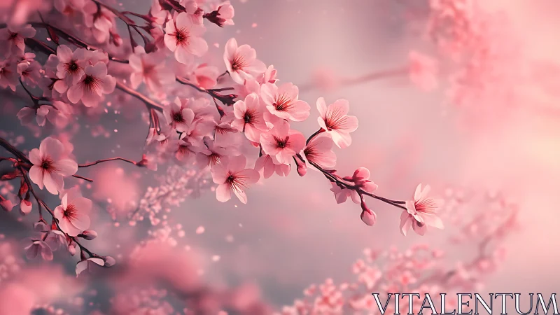 Volumetric Cherry Blossom Composition with Soft Focus Depth Field.