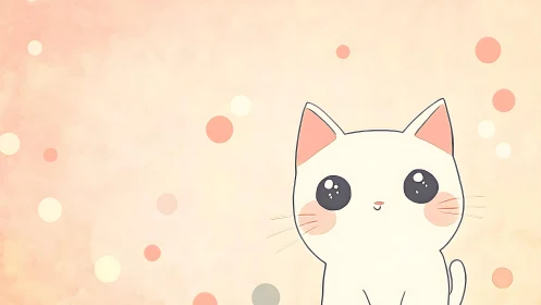 Minimalist pastel cat illustration on soft bokeh background