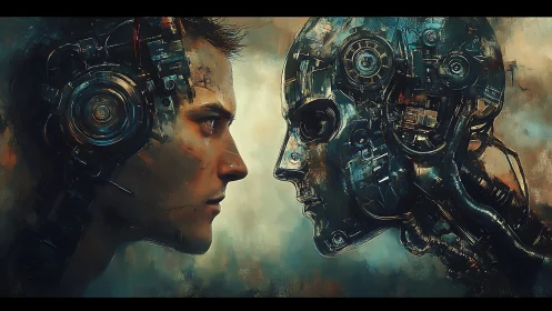 Human and machine share an intense, futuristic faceoff.