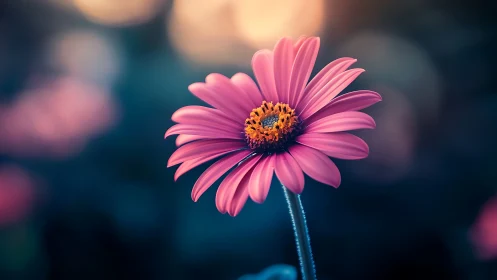 Pink Gerbera Daisy with Golden Stamens: Macro Botanical Study.