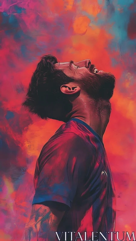 Side view digital portrait of man in vivid neon colors.