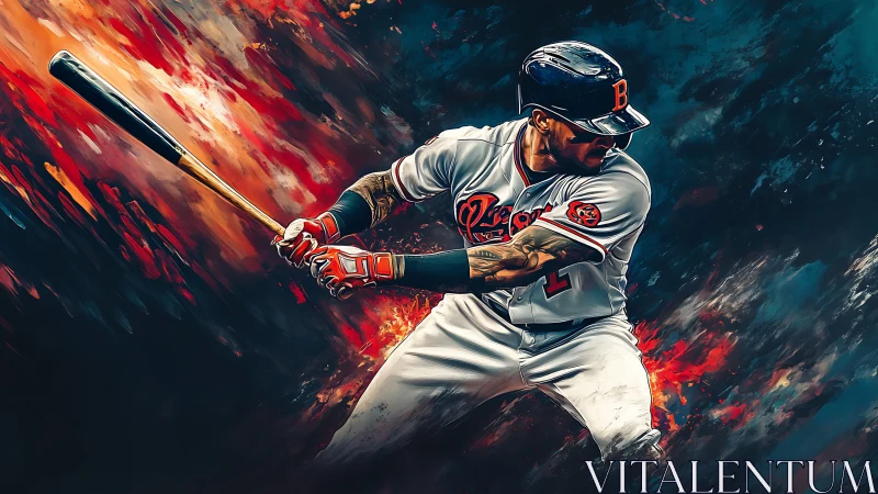 Digital illustration shows baseball batter in mid-swing stance