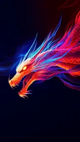 Neon spectral dragon profile in flowing bioluminescent flames.