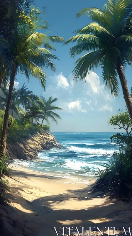 Tropical Paradise Beach Welcomes You With Swaying Palm Trees