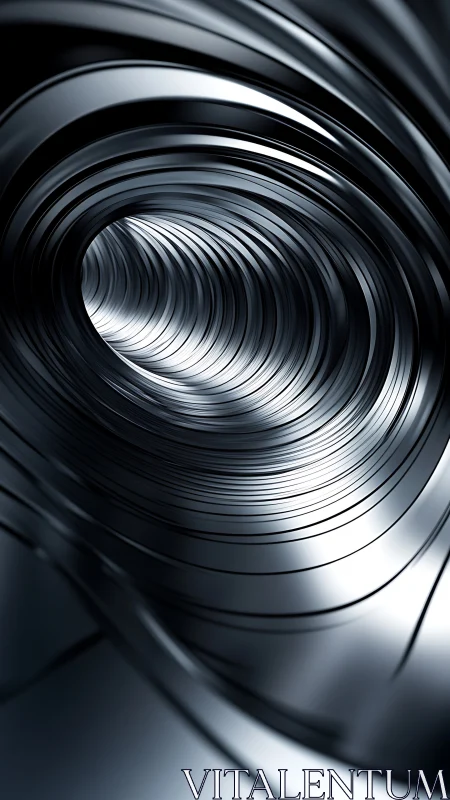 Curved metallic tunnel interior shows reflective ribbed surfaces