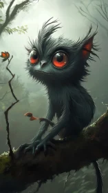 Wide-eyed forest creature gazes softly through misty light