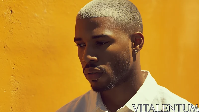 Chromatic portrait with high-key yellow field and shadow mapping.