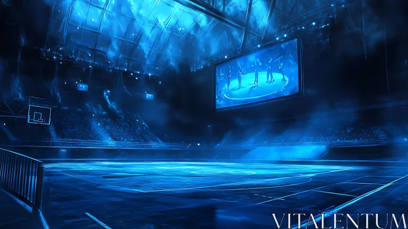 Futuristic arena glows in electric blue before the match begins