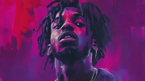 Confident portrait glowing in bold neon pink and purple hues.