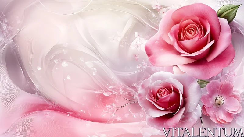 Pink Roses with Luminous Floral Swirls Design.
