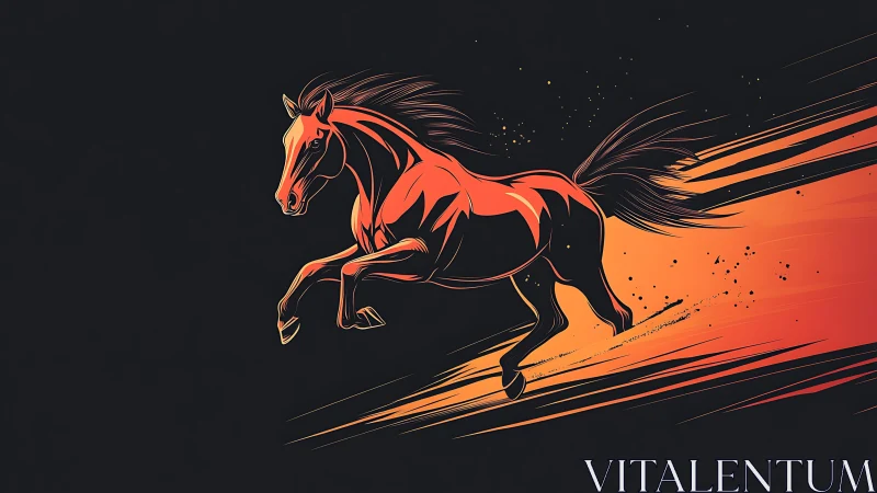 Flame-lit stallion streaks across a midnight ember sky.