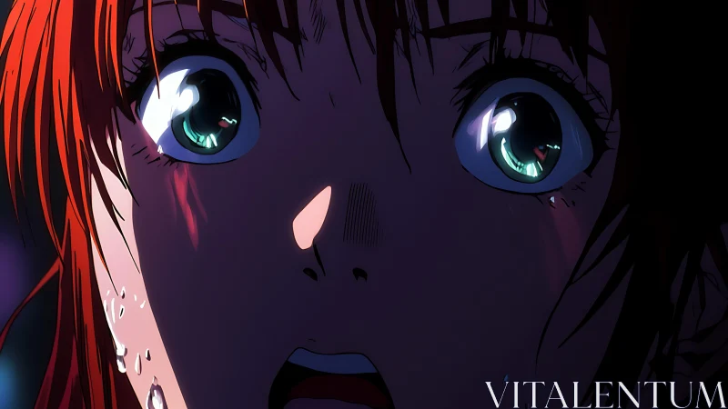 High contrast anime close‑up of shocked tearful face.