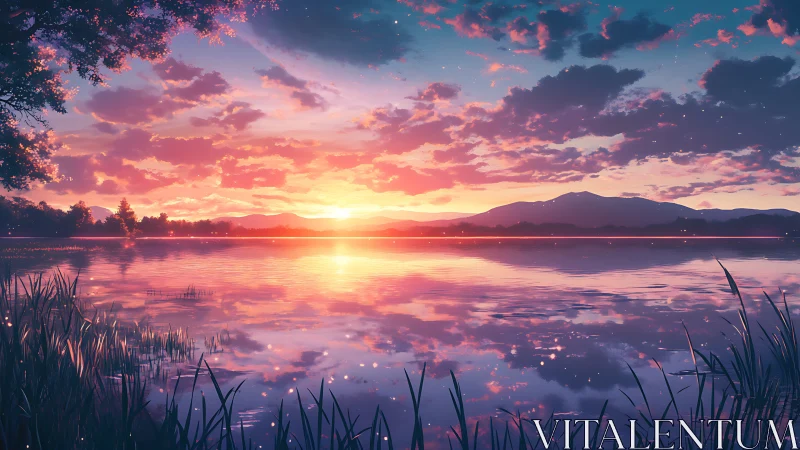 Sunset-laden lake quietly stitches sky and water together