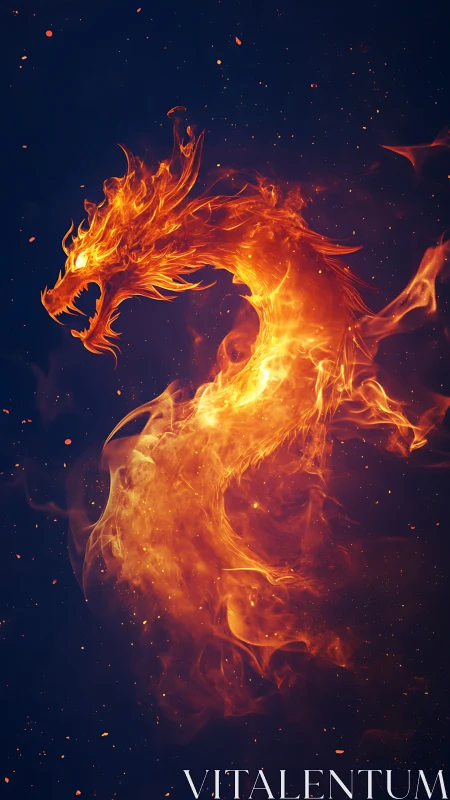 Fiery dragon silhouette formed from swirling bright flames.
