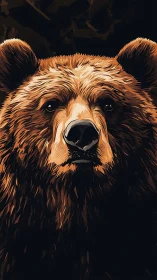 Majestic brown bear portrait in bold digital vector style.